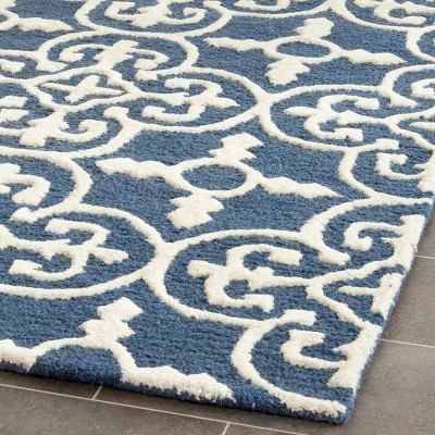 Navy and Ivory Geometric Wool Runner Rug