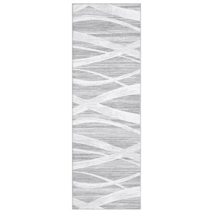 2 x 6 ft Polyester Imitation  Green Rectangular Hallway Bathroom Entryway Kitchen Office Foldable Line Printed Modern Washable Area Rug - 1 of 4