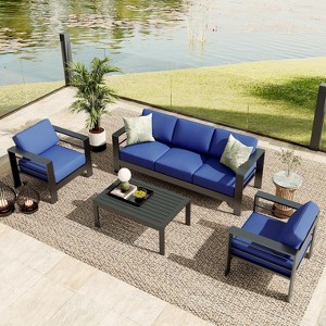 GustoWave Aluminum Patio Furniture Set, 7 Seats Modern Outdoor Conversation Set Sectional Sofa with Upgrade Cushion and Coffee Table - 1 of 4