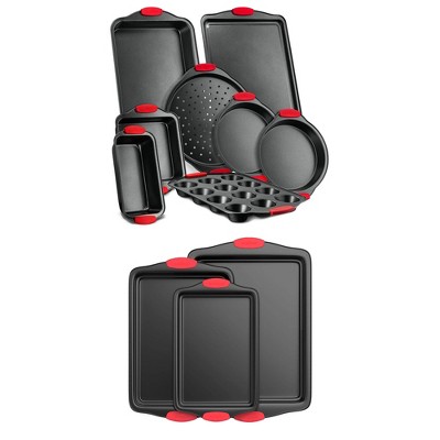 Nutrichef 6-piece Nonstick Bakeware Set - Carbon Steel Baking Tray Set W/  Heatsafe Red Silicone Handles, Oven Safe Up To 450°f, Loaf Muffin : Target