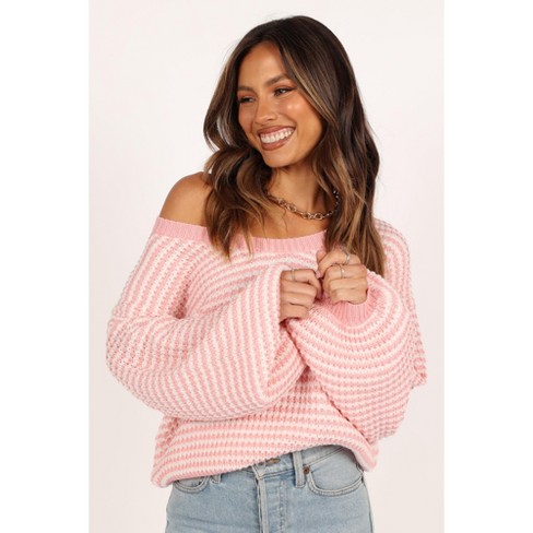 Petal and Pup Becca Crewneck Waffle Stitch Stripe Knit Sweater - Pink M