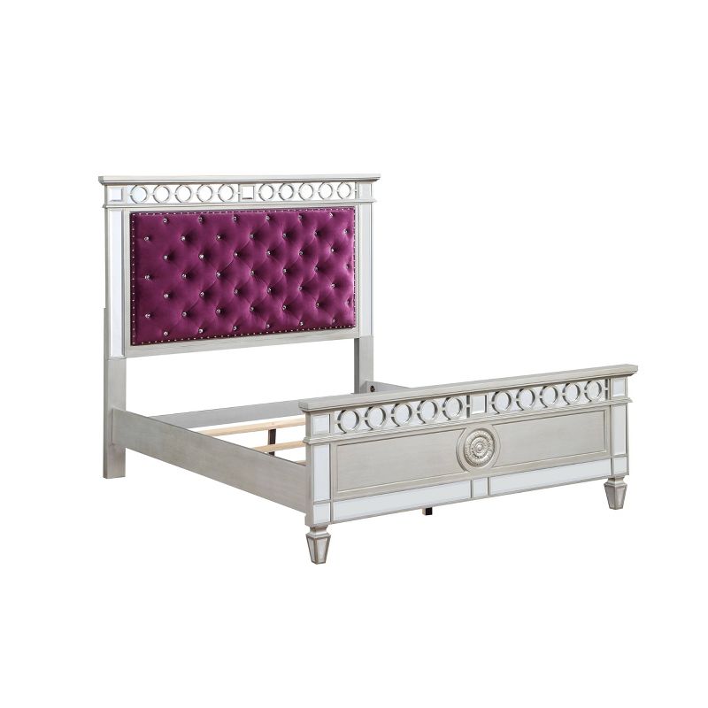 81&#34;Twin Bed Varian Bed Burgundy Velvet, Silver Mirrored Finish - Acme Furniture, 5 of 7