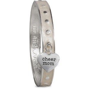 Pavilion Gift Company - Cheer Mom - White Enamel Bangle Bracelet with Heart Charm - Bracelets - 1 of 3