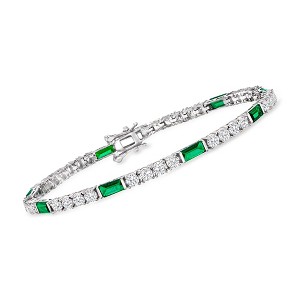 Ross-Simons 3.70 ct. t.w. CZ and 3.20 ct. t.w. Simulated Emerald Tennis Bracelet in Sterling Silver Size 7.5 - 1 of 3