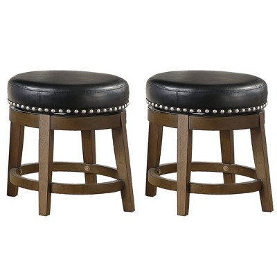 Lexicon Whitby 18 Inch Dining Height Wooden Bar Stool with Solid Wood Legs and Faux Leather Round Swivel Seat Kitchen Barstool Dining Chair (2 Pack)