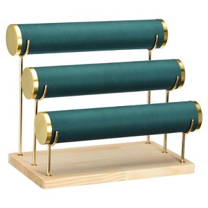 Unique Bargains Metal Wood Velvet 3 Tier Jewelry Organizer Stand - 1 of 4