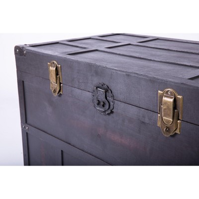 Large Dark Brown Wooden Storage Trunk with Lockable Latch