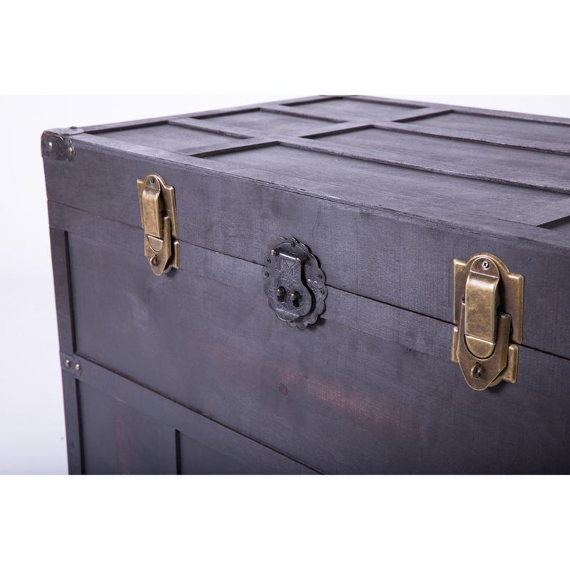 Vintiquewise Antique Style Large Dark Wooden Storage Trunk with Lockable Latch, 4 of 6