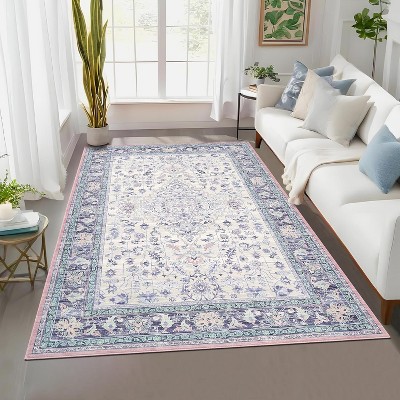 Extra Large Rug Vintage Floral, Washable Foldable Non-Slip Low Pile Carpet, Soft Non-Shedding Mat for Living Room Office