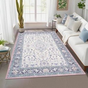 Extra Large Rug Vintage Floral, Washable Foldable Non-Slip Low Pile Carpet, Soft Non-Shedding Mat for Living Room Office - 1 of 4