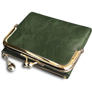Clotth Women’s Vintage RFID Bifold Wallet - Compact Slim Design with Zipper Coin Pocket & Kiss Lock,PU Leather for Daily Use & Travel - 1 of 4