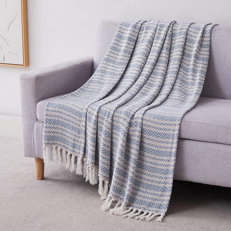 Southshore Fine Living Agadir Collection 100% Cotton Bed Blanket hearing bone stripe pattern, 3 of 7