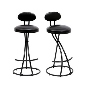 FONTOI 2PCS Round Barstools with Back, Upholstered Bar Stools for Living Room Kitchen, Black, 14.96"*36.61"*14.96" - 1 of 4