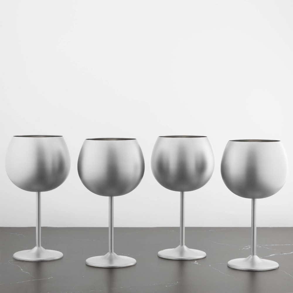 Photos - Glass Cambridge Silversmiths Set of 4 18oz Stainless Steel Wine Glasses Silver