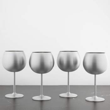 Cambridge Silversmiths Set of 4 18oz Stainless Steel Wine Glasses Silver