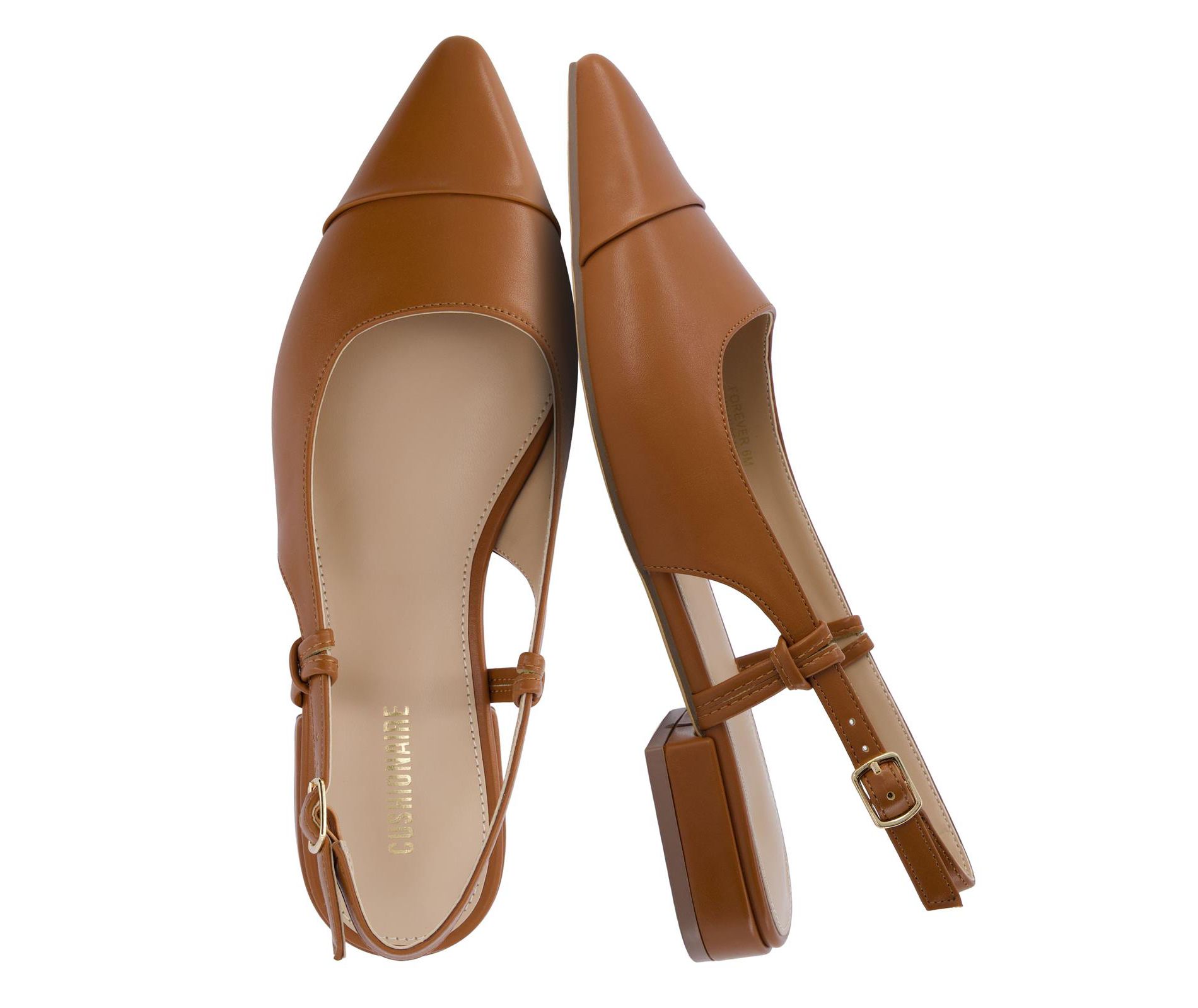 CUSHIONAIRE Women's Forever Pointed Toe Sling Back Dress Shoe +Memory Foam, Wide Widths Available, Cream Smooth