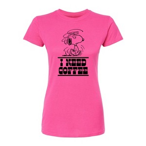 Women's - Peanuts - I Need Coffee Snoopy -Juniors Fitted Graphic T-Shirt Fitted Graphic T-Shirt - 1 of 3