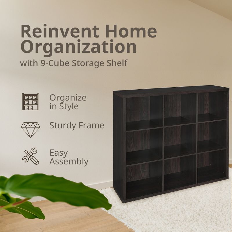 ClosetMaid 9 Cube Storage Bookshelf Organizer Home or Office Versatile Shelving Unit with Back Panels for Decor Items, Black Walnut, 3 of 8