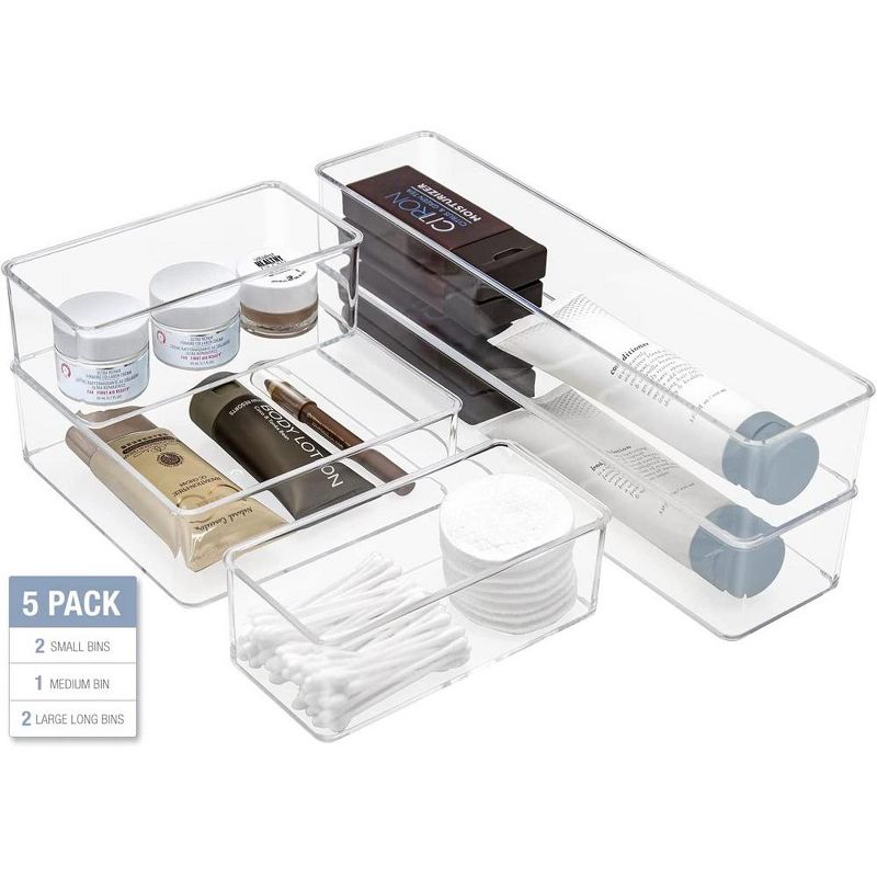 Sorbus Clear Drawer Organizer 5-Piece Set, Multi-Purpose Bins for Makeup, Vanity Organization, and more, 4 of 9