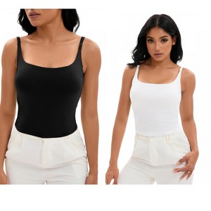 INSPIRE CHIC 2 Pcs Women's Square Neck Cami Vest Shelf Bra Adjustable Spaghetti Strap Tank Camisole - 1 of 4