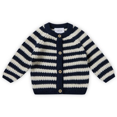 Image of Stellou & Friends 100% Cotton Chunky Ribbed Knitted Cardigan for Boys & Girls Ages 0-6 Years - 0-3 Months / Striped
