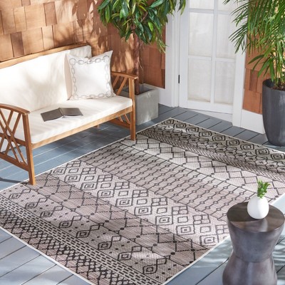 Havana Light Brown and Black Geometric Synthetic Indoor/Outdoor Area Rug