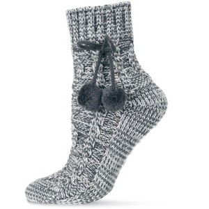 Memoi Textu Pom Ankle Length Thick Knit Lounge Socks Gray One Size - 1 of 4