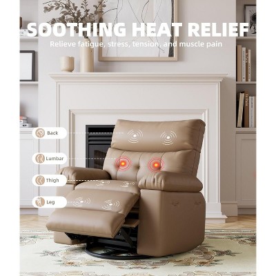 27" Oversized Recliner Chairs with Heat and Massage - 360° Swivel Lazy Recliner Chair for Adults- Manual Rocking Chair with Remote Control