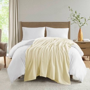 100% Ring Spun Cotton Solid Bed Blanket, Liquid Texture Lightweight Breathable Blanket for Year Round Use - 1 of 4