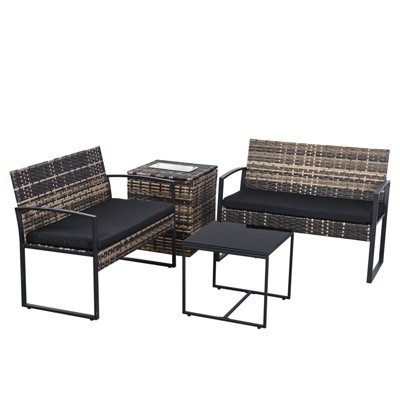 Vynxaria 4-Piece Outdoor PE Wicker Furniture Set with Cushions & Ice Bucket