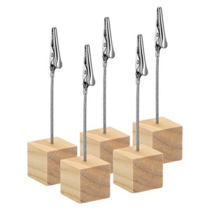 Unique Bargains Wood Base Table Number Memo Clip Place Card Holder 5 Pcs - 1 of 4