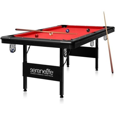 SereneLife 76'' Portable and Foldable Pool Table with Accessory Kit – Compact Billiard Table for Gameroom, Apartment, or Office – SLPO730