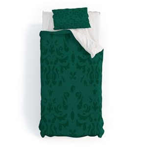 Deny Designs Twin/Twin Extra Long Camilla Foss Modern Damask Green Duvet Cover and Pillow Sham Green - 1 of 4