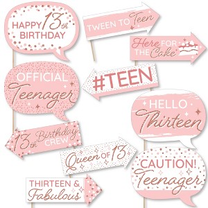 Big Dot of Happiness Funny 13th Pink Rose Gold Birthday - Happy Birthday Party Photo Booth Props Kit - 10 Piece - 1 of 4