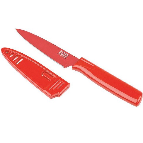 Kuhn Rikon Straight Paring Knife with Safety Sheath, 4 inch/10.16 cm Blade,  Black