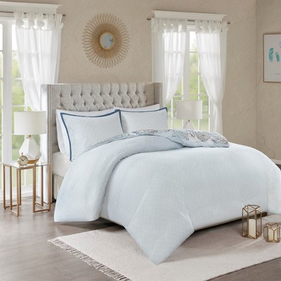 Isla Blue Cotton Floral Full/Queen Duvet Cover Set