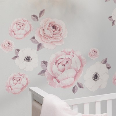 Large Pink and White Watercolor Floral Nursery Wall Decals