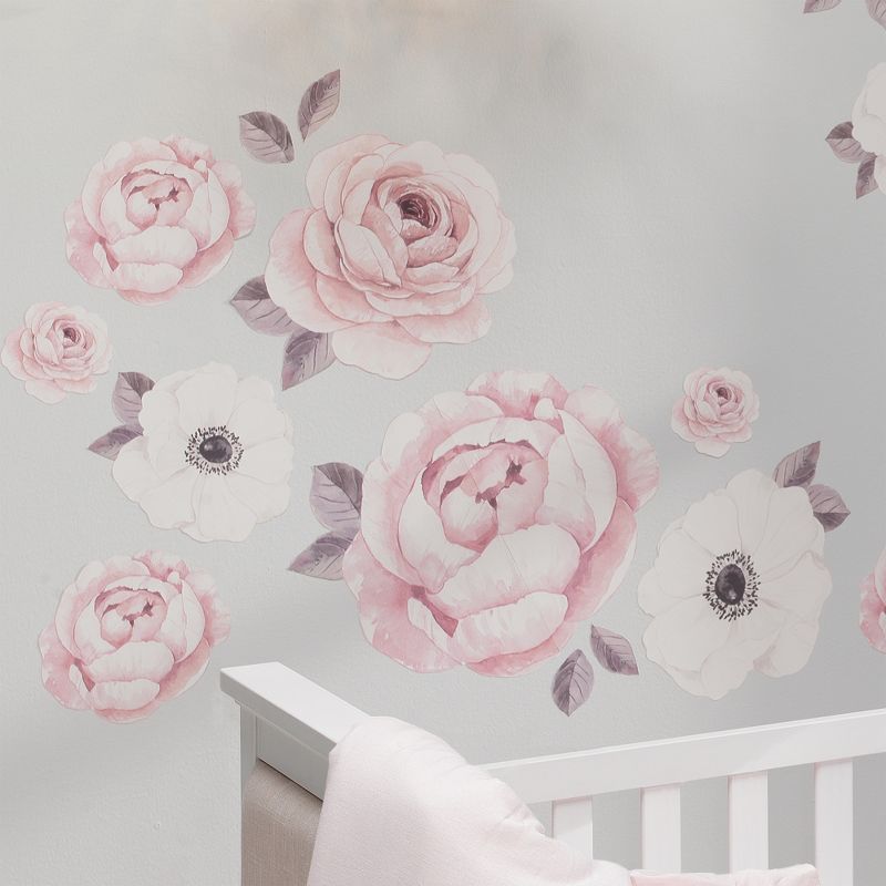 Lambs & Ivy Floral Garden Large Pink/White Watercolor Flowers Wall Decals, 2 of 4