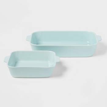 New 11 x 7 Rectangle Blue Stoneware / Ceramic Baking Pan / Dish w/  Handles NIB