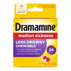 Dramamine All Day Less Drowsy Motion Sickness Relief Chewable Tablets - Raspberry Cream - 12ct