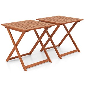 Costway 1/2 PCS 29.5" x 29.5" Patio Dining Table with Teak Painting 2" Umbrella Hole for Balcony - 1 of 4