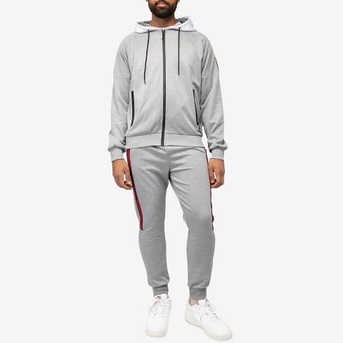 Cultura Men's Zip Up Hoodie Track Suit In Heather Charcoal/white
