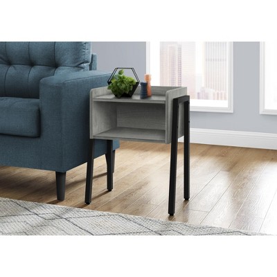 Vynxaria Contemporary 2-Tier Accent Table, Grey Wood-Look, Black Metal, 18.5" L x 11.75" W x 23.25" H