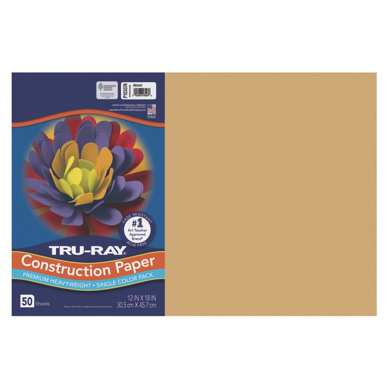 Tru-Ray® Fade-Resistant Construction Paper, Almond, 12" x 18", 50 Sheets Per Pack, 5 Packs, 2 of 5