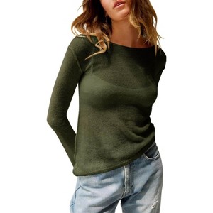 Imily Bela Lightweight Sheer Knit Pullover Womens Long Sleeve Boat Neck Blouse for Casual Wear - 1 of 4
