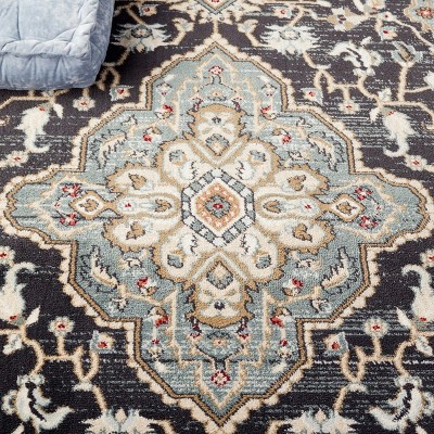 Anthracite & Teal Floral Elegance Synthetic 6' x 9' Area Rug