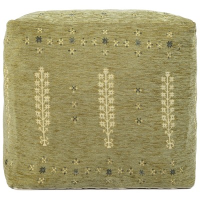 HomeRoots 18" Green Cotton Blend Boho Pouf Ottoman
