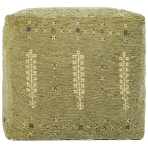 HomeRoots 18" Green Cotton Blend Boho Pouf Ottoman - 1 of 4