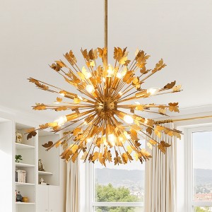 Parrot Uncle 35" 14-Light Gold Modern Chandelier Adjustable Wood Pendant Lamp - 1 of 4