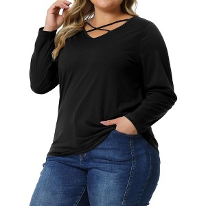 Agnes Orinda Women's Plus Size Long Sleeve Cross V Neck Fashion Casual T-Shirts - 1 of 4